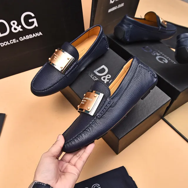 Dolce & Gabbana Portofino Azul Marinho Couro de Grão Mocassins 4