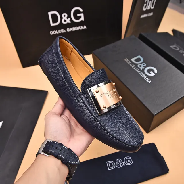 Dolce & Gabbana Portofino Azul Marinho Couro de Grão Mocassins 5