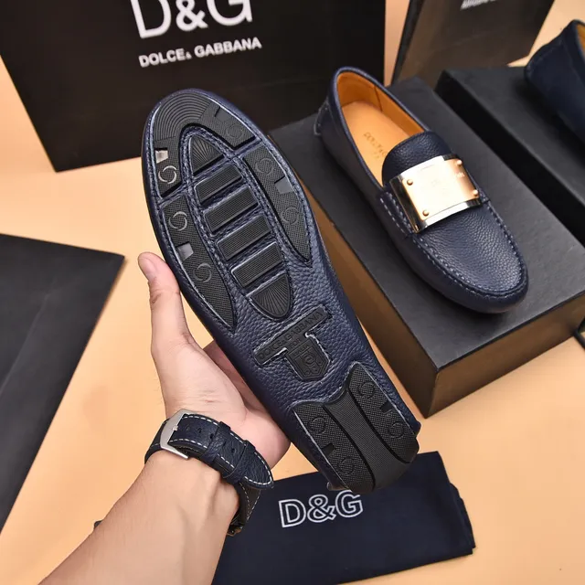 Dolce & Gabbana Portofino Azul Marinho Couro de Grão Mocassins 7