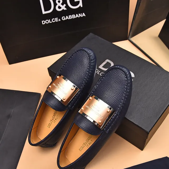 Dolce & Gabbana Portofino Azul Marinho Couro de Grão Mocassins 8