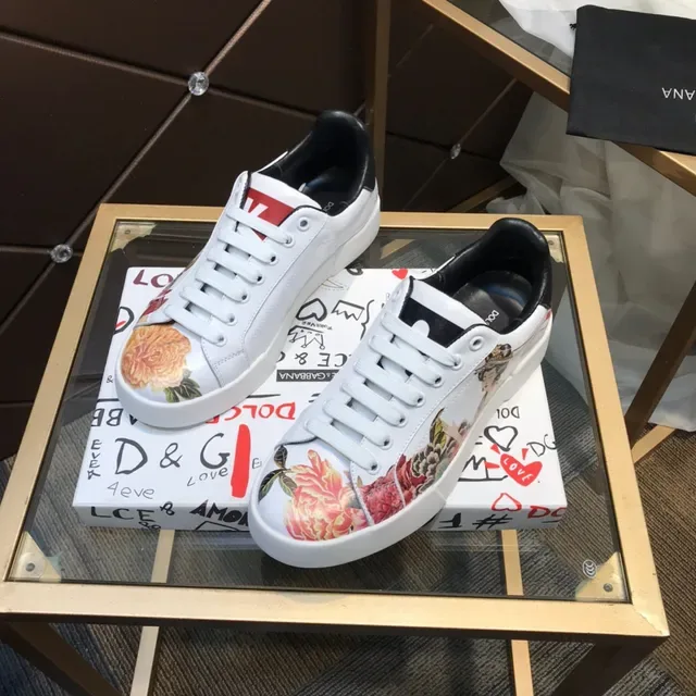 Dolce & Gabbana Portofino White Multicolor Low-Top Floral-Print Lifestyle Sneakers 1