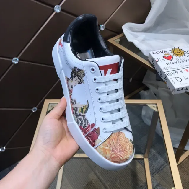 Dolce & Gabbana Portofino White Multicolor Low-Top Floral-Print Lifestyle Sneakers 3