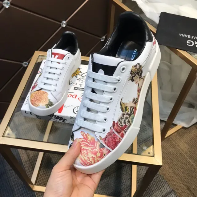 Dolce & Gabbana Portofino White Multicolor Low-Top Floral-Print Lifestyle Sneakers 4