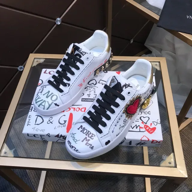 Dolce & Gabbana Sorrento White Multicolor Graffiti-Printed Embellished Heart Lifestyle Sneakers 1