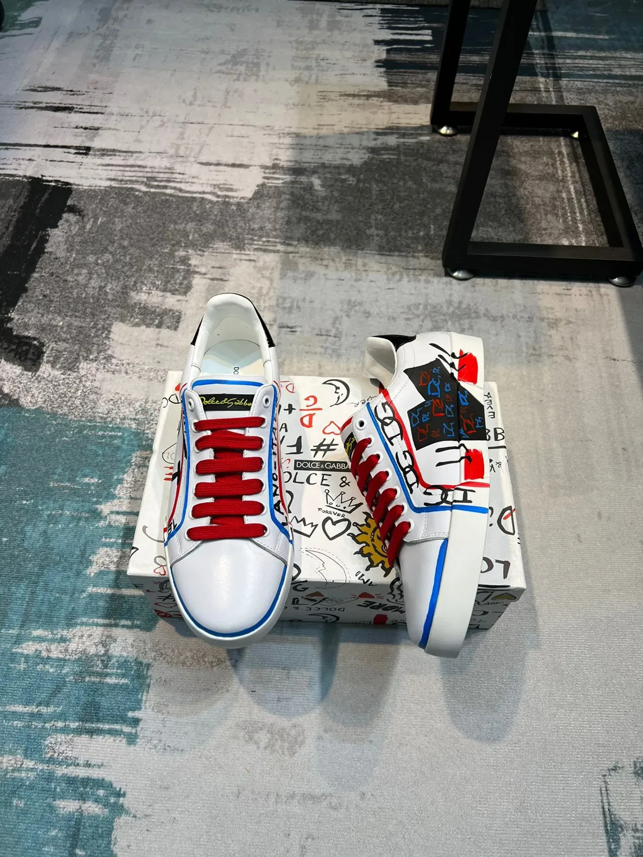 Dolce & Gabbana White Multicolor Graffiti-Print Leather Low-Top Sneakers 4