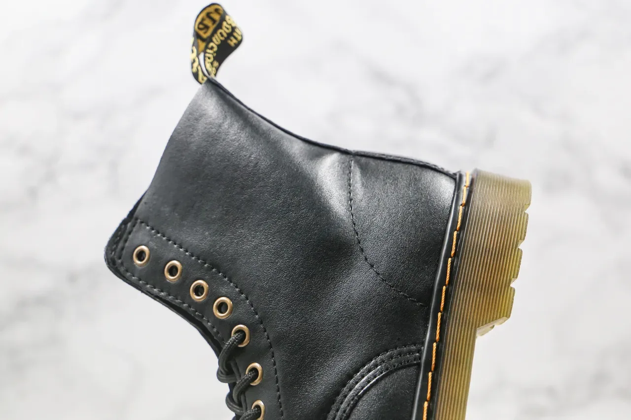 Dr. Martens 1460 Botas Cuero Negro Liso Puntada Amarilla Martin 5