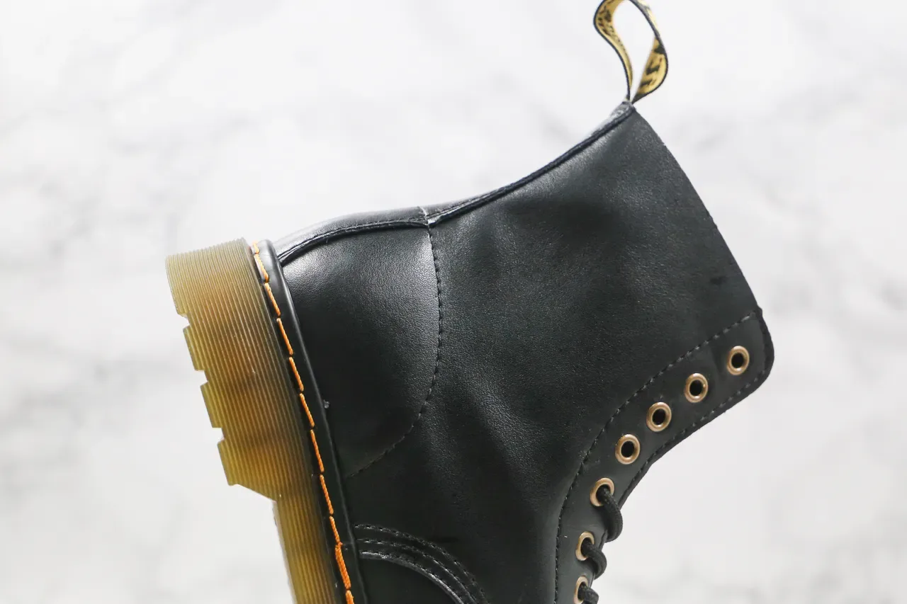 Dr. Martens 1460 Botas Cuero Negro Liso Puntada Amarilla Martin 6