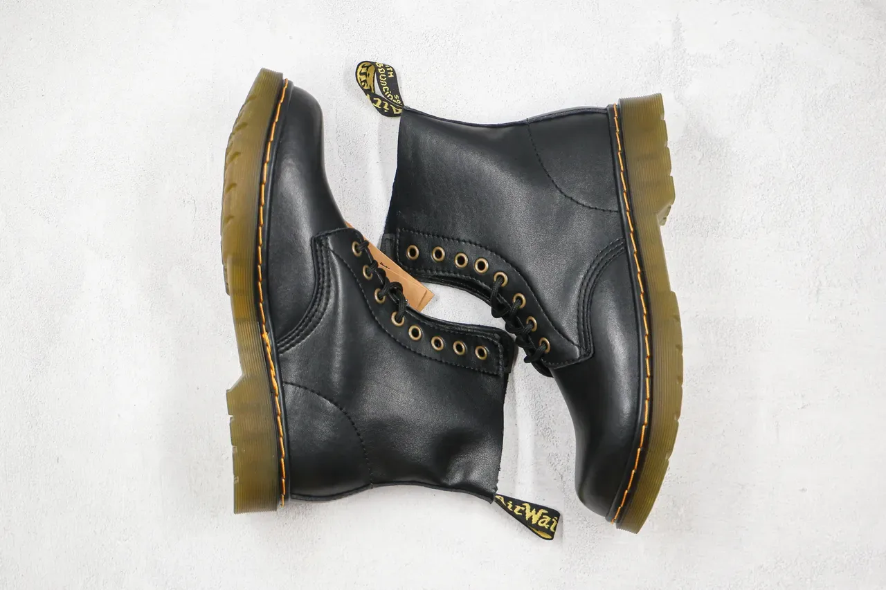Dr. Martens 1460 Botas Cuero Negro Liso Puntada Amarilla Martin 10