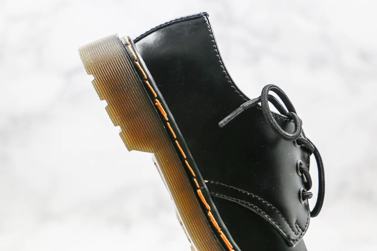 Dr. Martens 1461 Black Yellow Smooth Leather 3-Eyelet Lacing Oxford Shoes 4