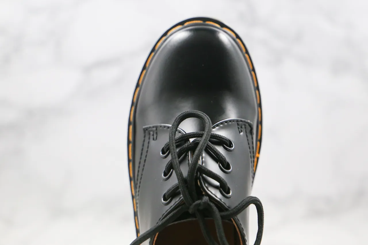 Dr. Martens 1461 Black Yellow Smooth Leather 3-Eyelet Lacing Oxford Shoes 5