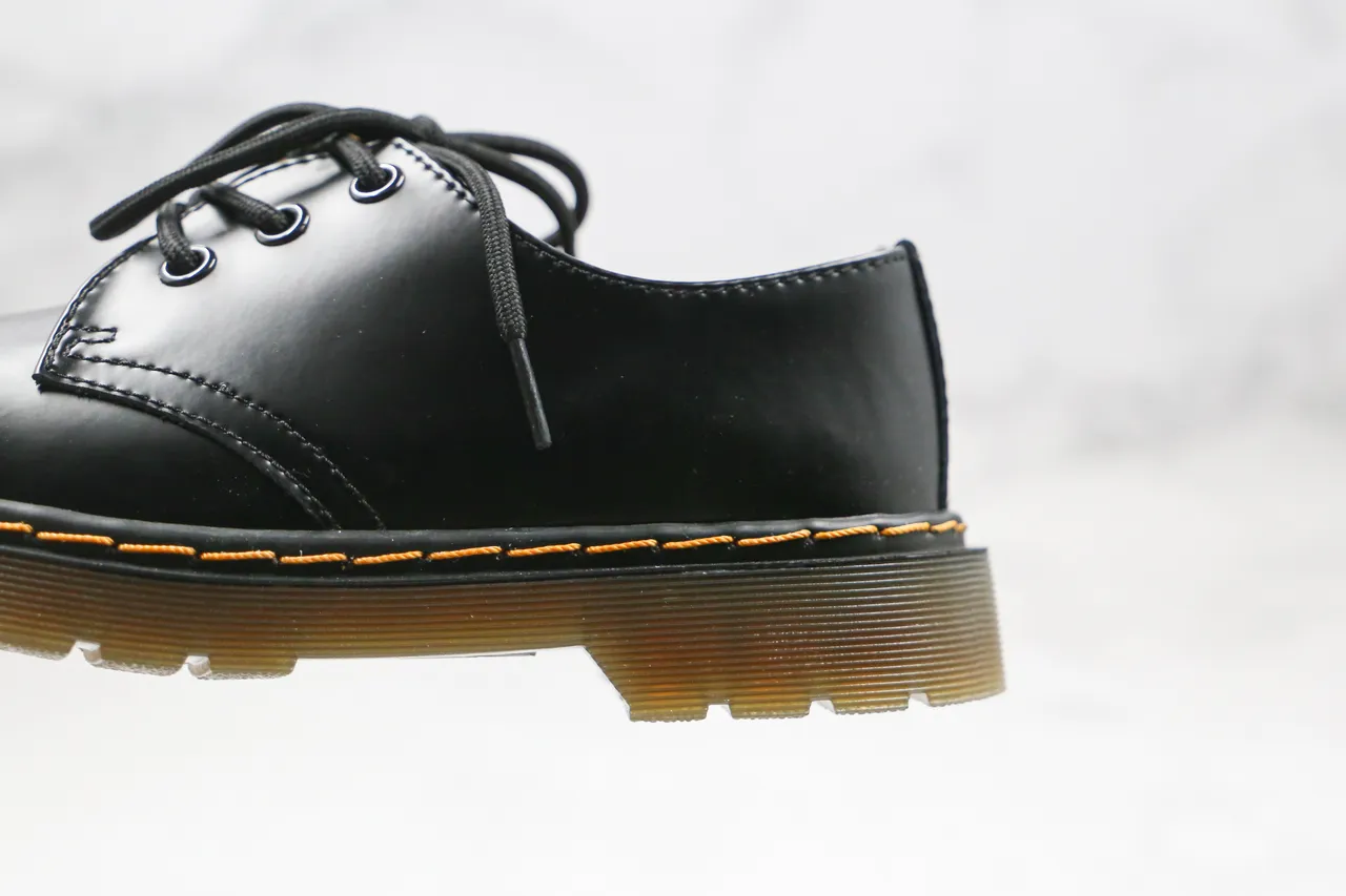 Dr. Martens 1461 Black Yellow Smooth Leather 3-Eyelet Lacing Oxford Shoes 6