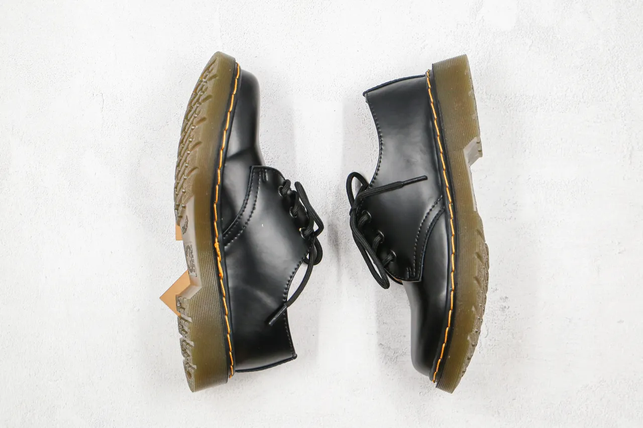Dr. Martens 1461 Black Yellow Smooth Leather 3-Eyelet Lacing Oxford Shoes 8