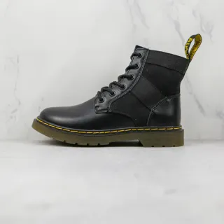 Dr. Martens Black Yellow Leather And Fabric Upper Welt Stitching Martin Boots