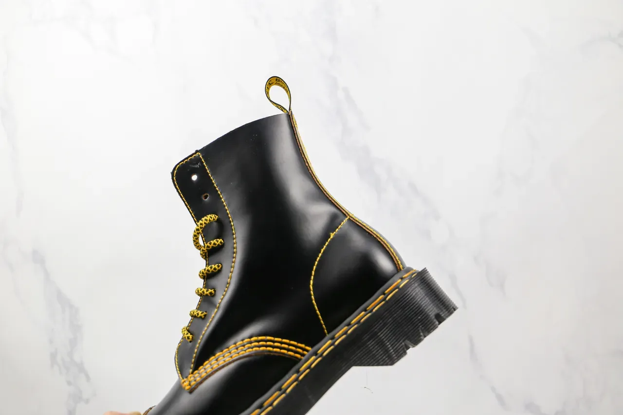 Dr. Martens Black Yellow Leather Contrast Stitching Martin Boots 3