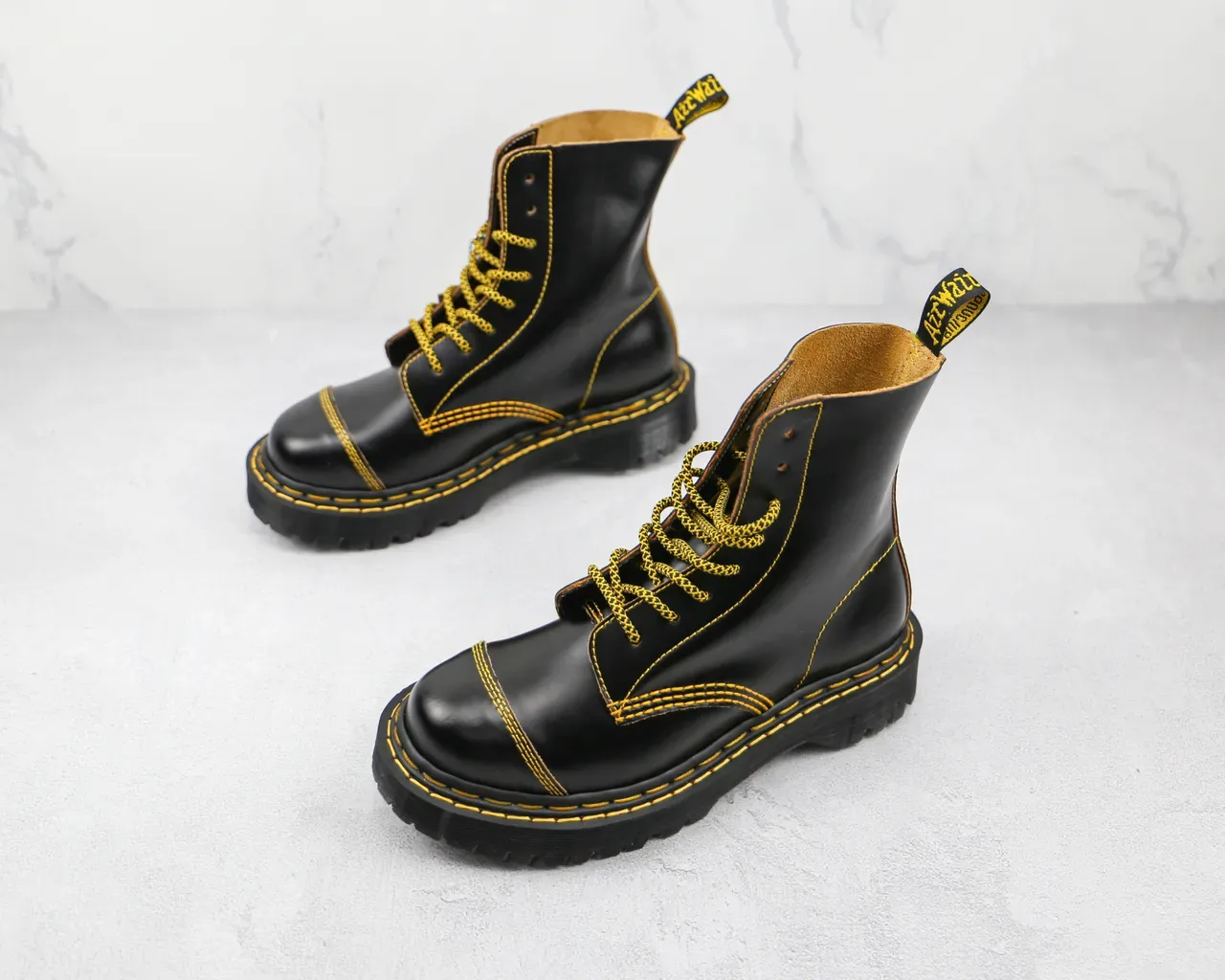 Dr. Martens Black Yellow Leather Contrast Stitching Martin Boots 7