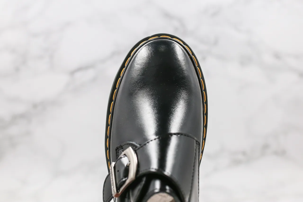 Dr. Martens Black Yellow Monk Strap Buckle Closure Loafer 6