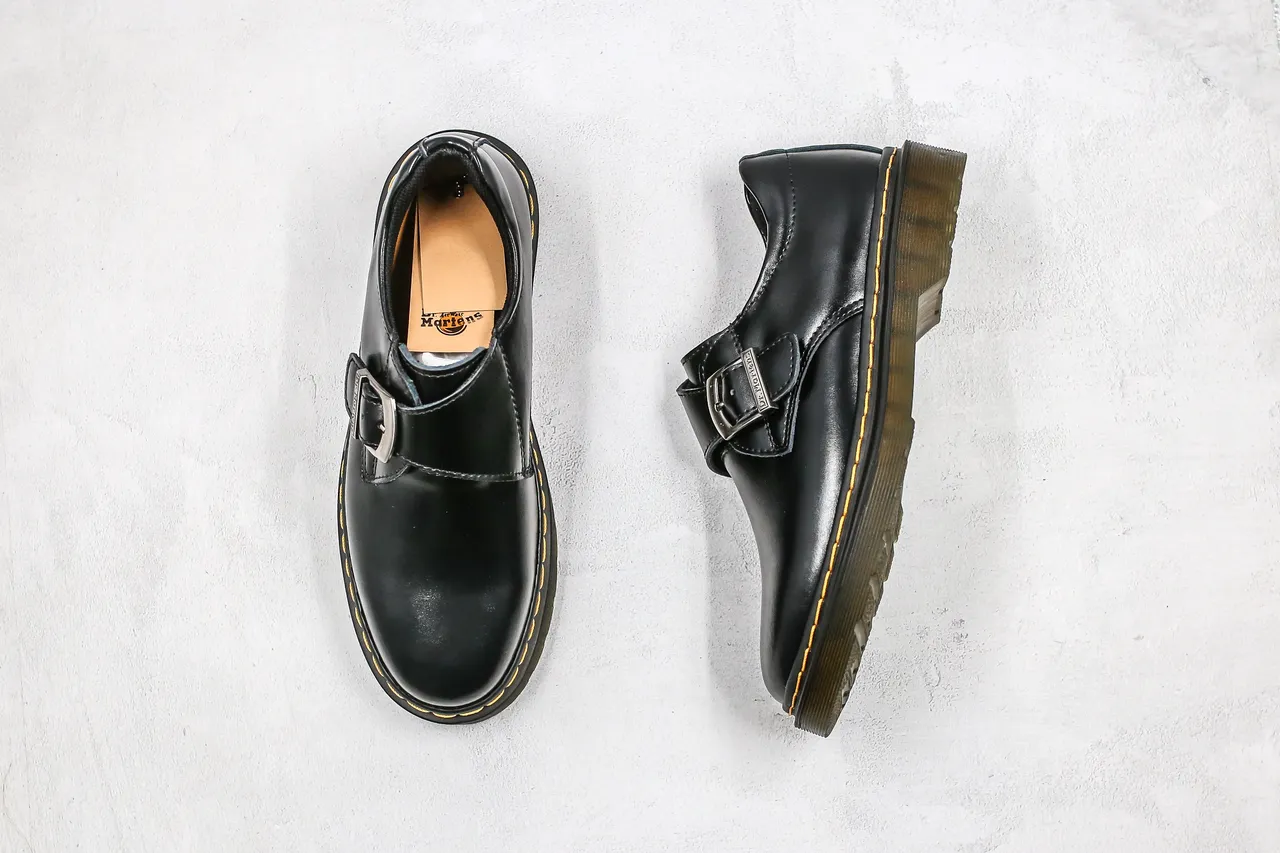 Dr. Martens Black Yellow Monk Strap Buckle Closure Loafer 8