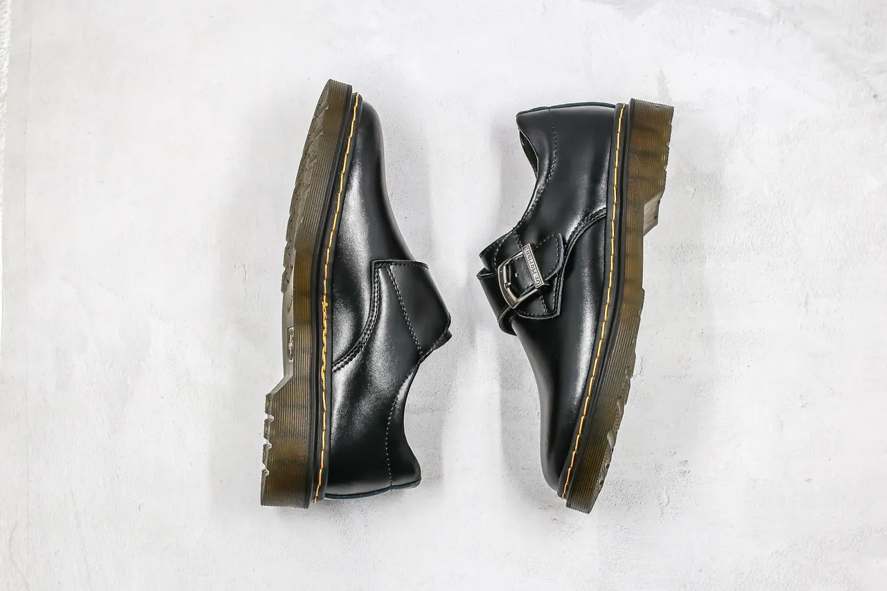 Dr. Martens Black Yellow Monk Strap Buckle Closure Loafer 9