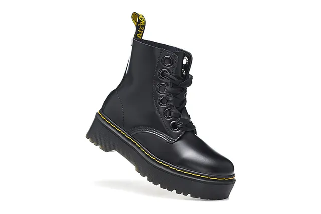 Dr. Martens Jadon Bottes Martin de Plateforme en Cuir Noir Lisse 3