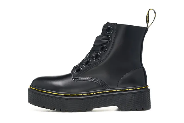 Dr. Martens Jadon Bottes Martin de Plateforme en Cuir Noir Lisse 7