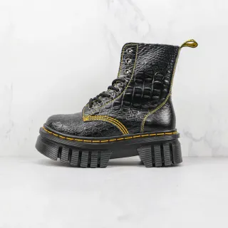Dr. Martens Jadon Negro Amarillo Cuero Embossado de Cocodrilo Costura Contrast Botas Martin