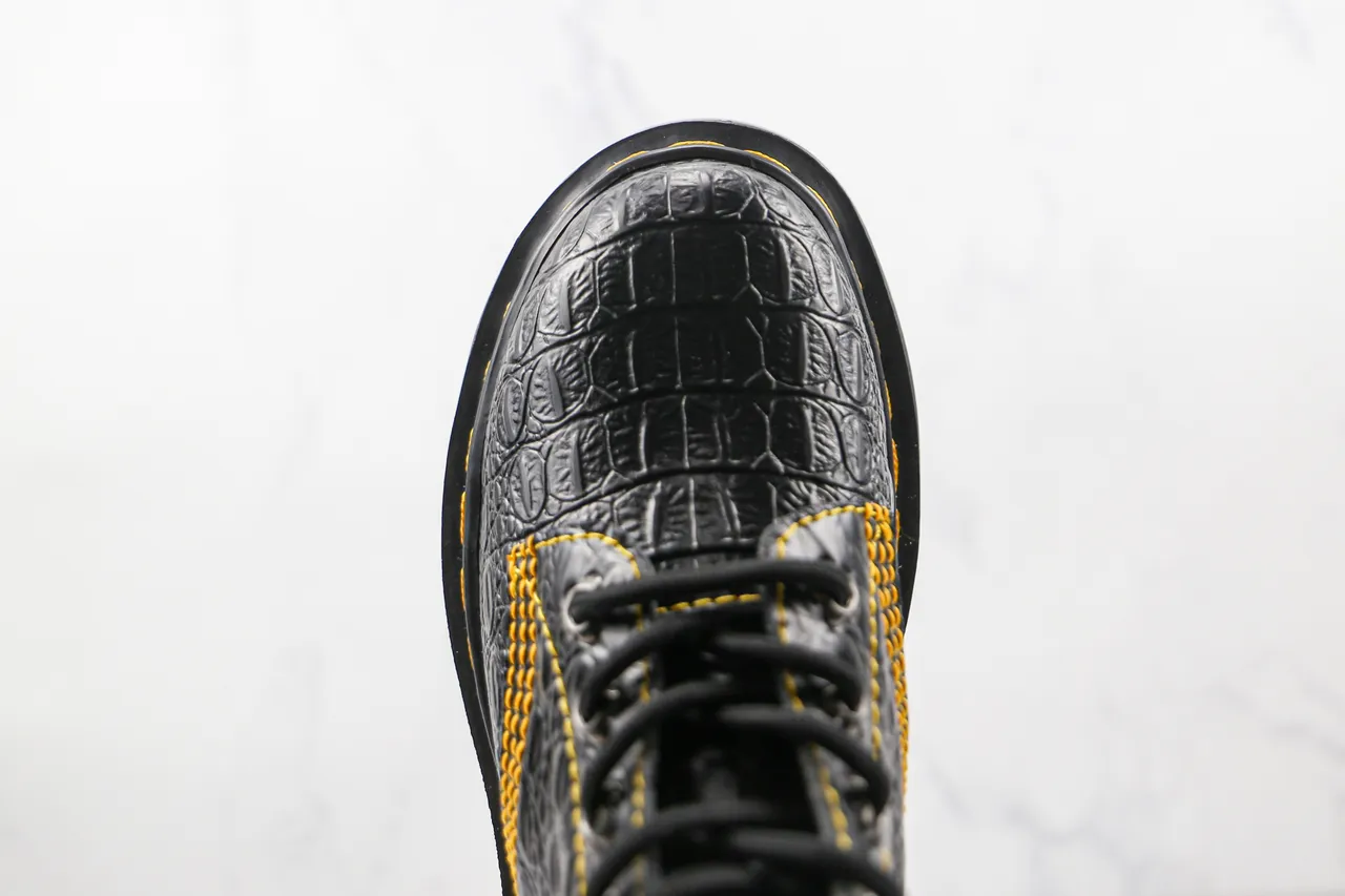 Dr. Martens Jadon Noir Jaune Cuir embossé crocodile Couture contrastante Bottes Martin 6