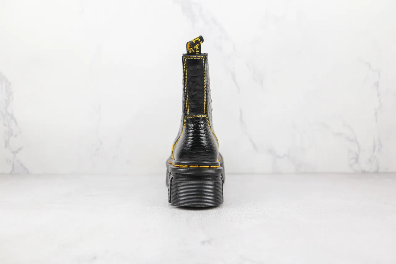 Dr. Martens Jadon Noir Jaune Cuir embossé crocodile Couture contrastante Bottes Martin 9