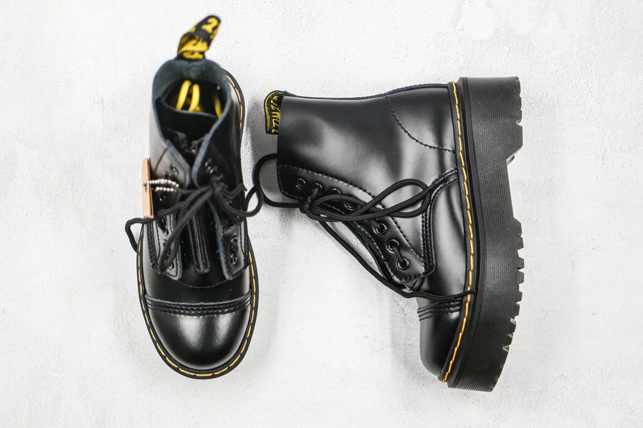 Dr. Martens Jadon Preto Amarelo Sola Plataforma Bico Cap Botas Martin 9
