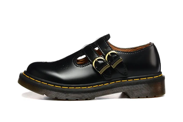 Dr. Martens Mary Jane Sapatos Mary Jane Preto Marrom Couro Polido Cinto com Dupla Presilha 2