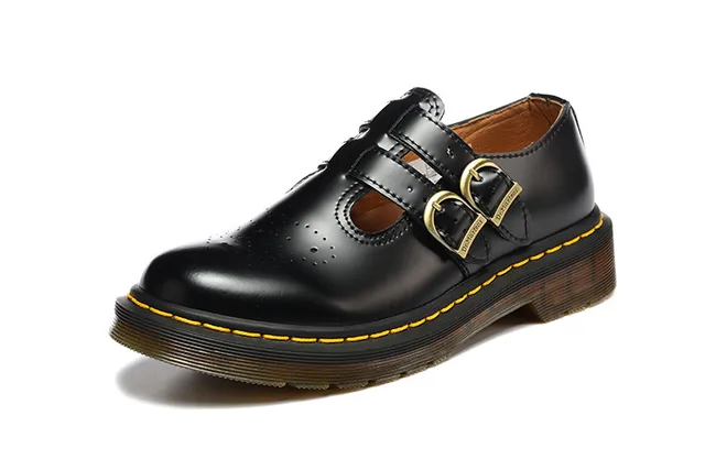 Dr. Martens Mary Jane Sapatos Mary Jane Preto Marrom Couro Polido Cinto com Dupla Presilha 3