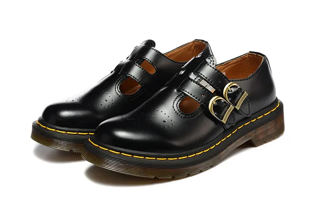 Dr. Martens Mary Jane Sapatos Mary Jane Preto Marrom Couro Polido Cinto com Dupla Presilha 4