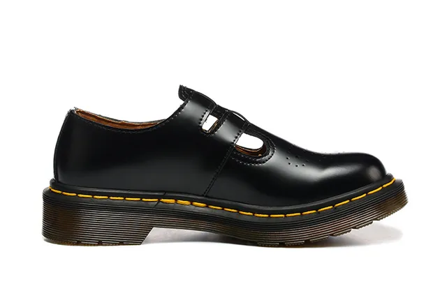 Dr. Martens Mary Jane Sapatos Mary Jane Preto Marrom Couro Polido Cinto com Dupla Presilha 6