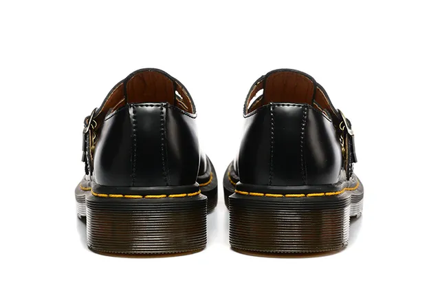 Dr. Martens Mary Jane Sapatos Mary Jane Preto Marrom Couro Polido Cinto com Dupla Presilha 8