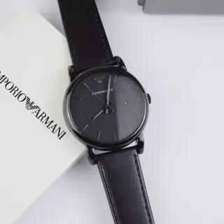Emporio Armani Black Dial Leather Strap Quartz Watch