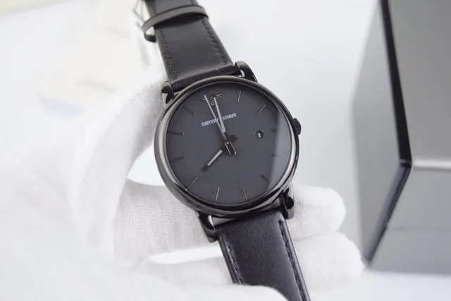 Emporio Armani Cadran Noir Sangle Cuir Montre Quartz 8