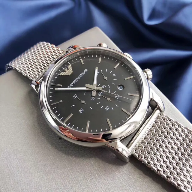 Emporio Armani Montre Chronographe Cadran Noir Argenté Mécanique 8