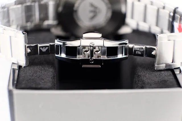 Emporio Armani Cronógrafo Mostrador Preto Aço Inoxidável Relógio Mecânico 2