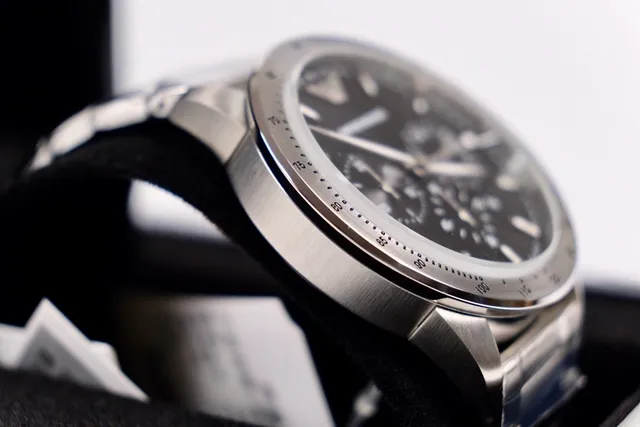 Emporio Armani Cronógrafo Mostrador Preto Aço Inoxidável Relógio Mecânico 4