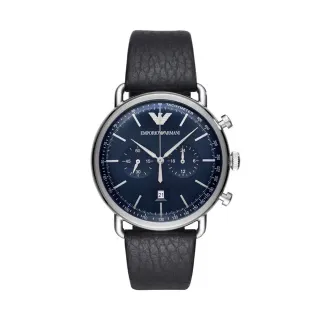 Emporio Armani Chronograph Blue Dial Black Leather Strap Mechanical Watch