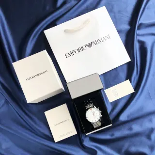 Emporio Armani Chronograph Silver White Three-Subdial Quartz Watch