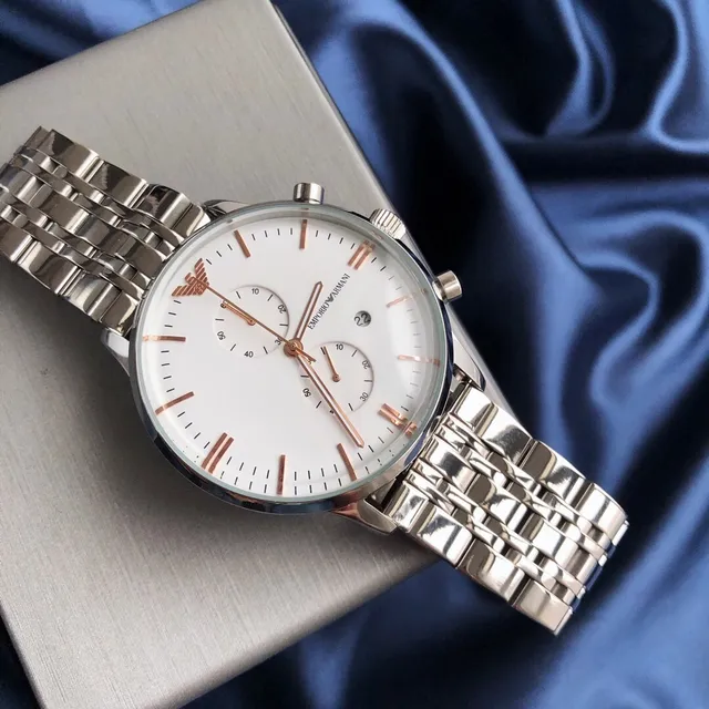 Emporio Armani Chronographe Argent Blanc Trois Sous-cadran Quartz Watch 6