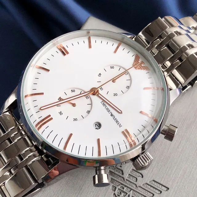 Emporio Armani Chronographe Argent Blanc Trois Sous-cadran Quartz Watch 7