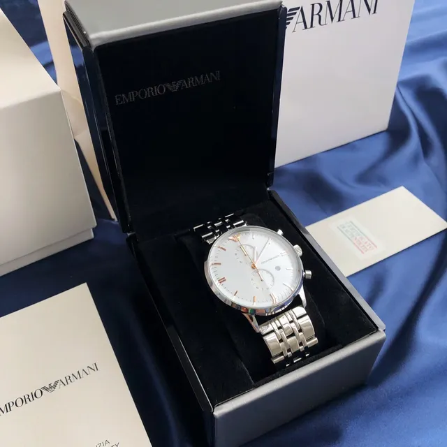 Emporio Armani Chronographe Argent Blanc Trois Sous-cadran Quartz Watch 8