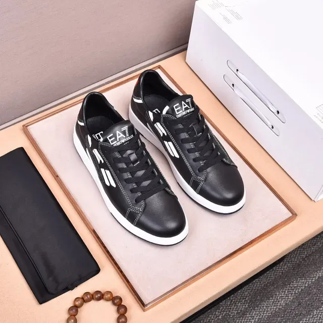 Emporio Armani EA7 Black and White Leather Lifestyle Sneakers 3