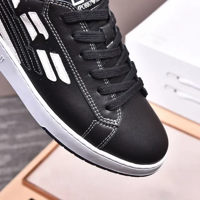 Emporio Armani EA7 Black and White Leather Lifestyle Sneakers 4