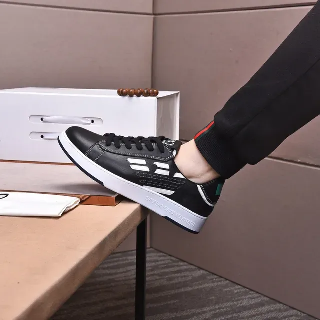 Emporio Armani EA7 Black and White Leather Lifestyle Sneakers 9