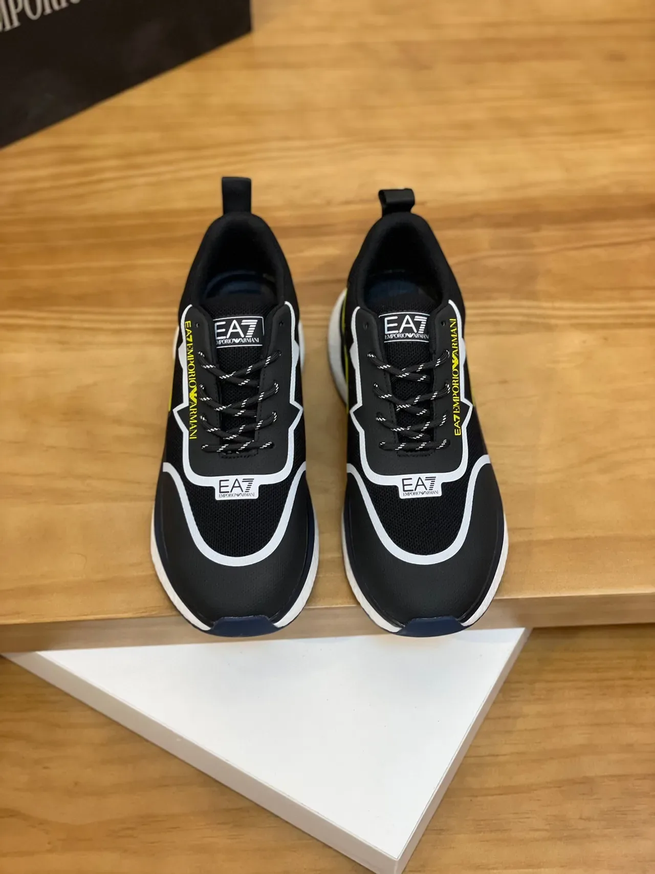 Emporio Armani EA7 Black and Yellow Eagle Logo Lifestyle Sneakers 2