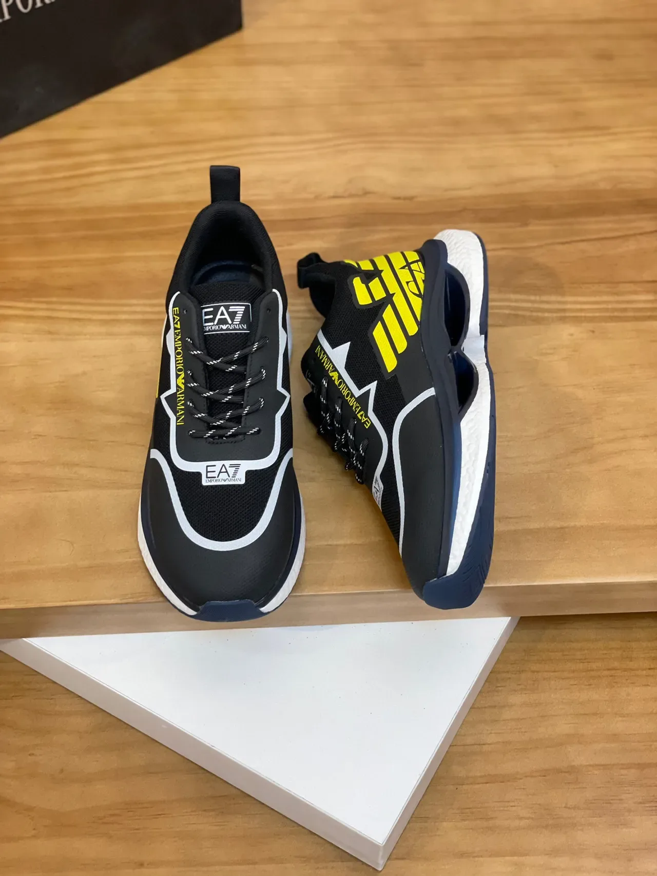 Emporio Armani EA7 Black and Yellow Eagle Logo Lifestyle Sneakers 3