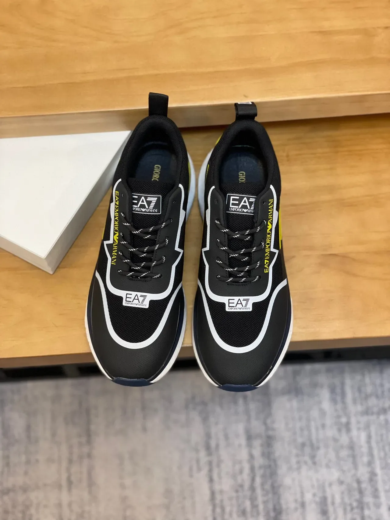 Emporio Armani EA7 Black and Yellow Eagle Logo Lifestyle Sneakers 4