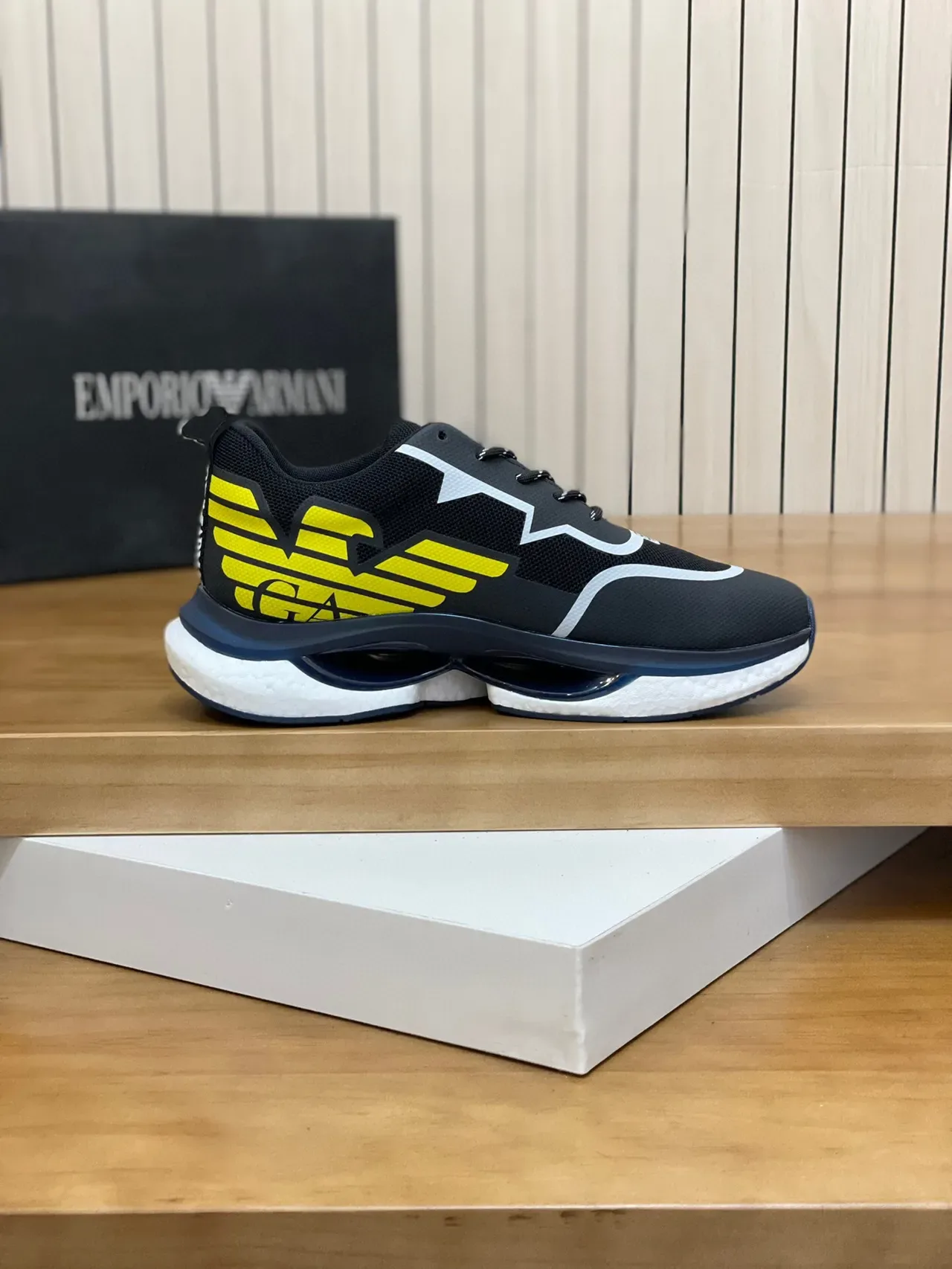 Emporio Armani EA7 Black and Yellow Eagle Logo Lifestyle Sneakers 5